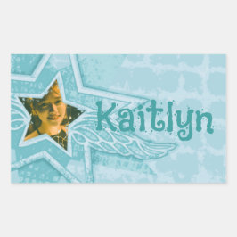 Teen girl wings aqua blauwgroen blauwe id foto naa rechthoekige sticker