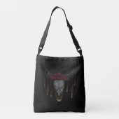 Teen Girls Boho Bull Skull and Horns with Feathers Crossbody Tas (Achterkant)