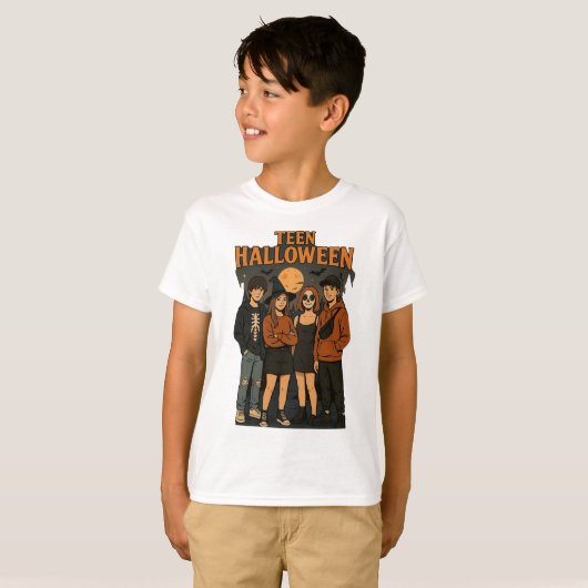 Teen Halloween Night Kinder Basic T-shirt (Voorkant volledig)