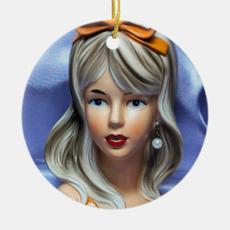 Teen Head Vase Orange Bow Mid Century Modern Keramisch Ornament