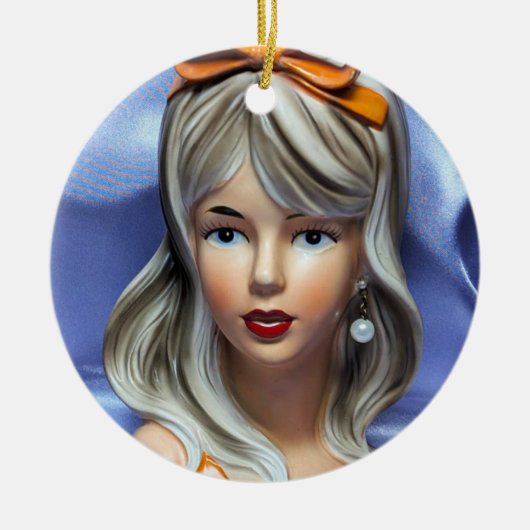 Teen Head Vase Orange Bow Mid Century Modern  Keramisch Ornament (Voorkant)