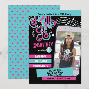 Teen Music Star Photo Birthday Invitation Kaart