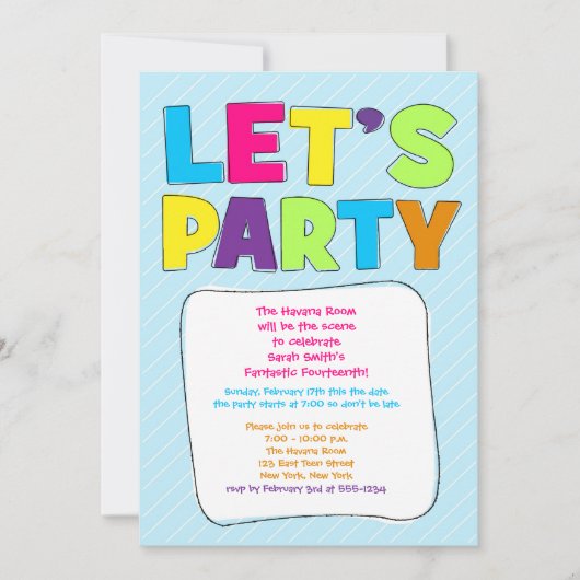 Teen Party Invitation - Laten we feest! Kaart (Voorkant)