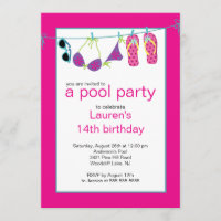 Teen Pool Party Invitation Teenslipper Clothesline