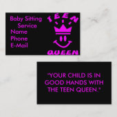 Teen Queen Babyzittende Visitekaartjes (Voorkant / Achterkant)