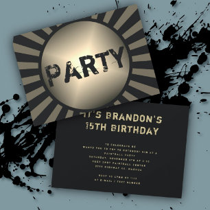 Teen Sons Birthday Party Grunge Black Invitations Kaart