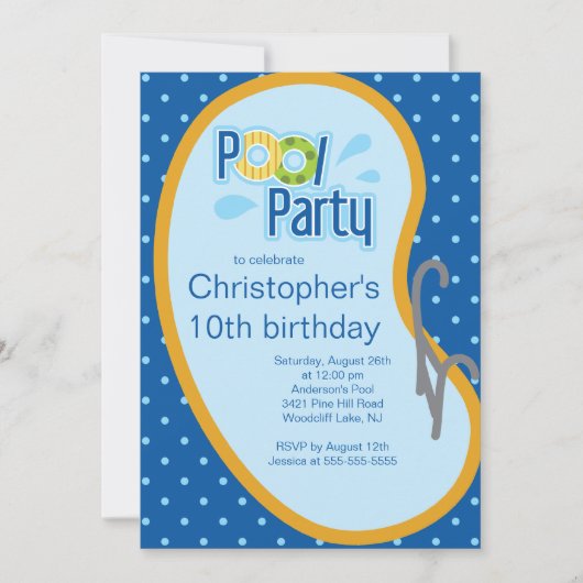 Teen Swimmolen Party Invitation Blue Kaart (Voorkant)