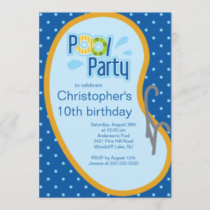 Teen Swimmolen Party Invitation Blue Kaart