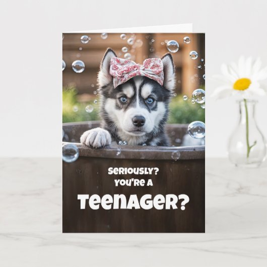Teen Teenager Happy Birthday Cute Husky Funny Kaart (Kleine Plant)