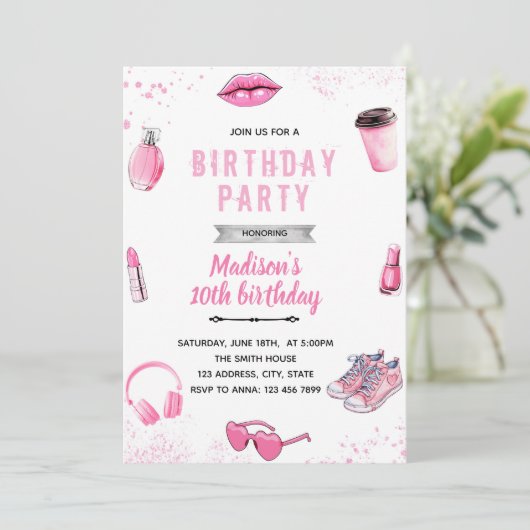 Teen tween Girl Verjaardag Uitnodiging (Staand voorkant)