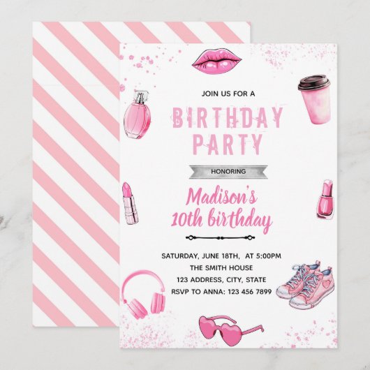 Teen tween Girl Verjaardag Uitnodiging (Voorkant / Achterkant)