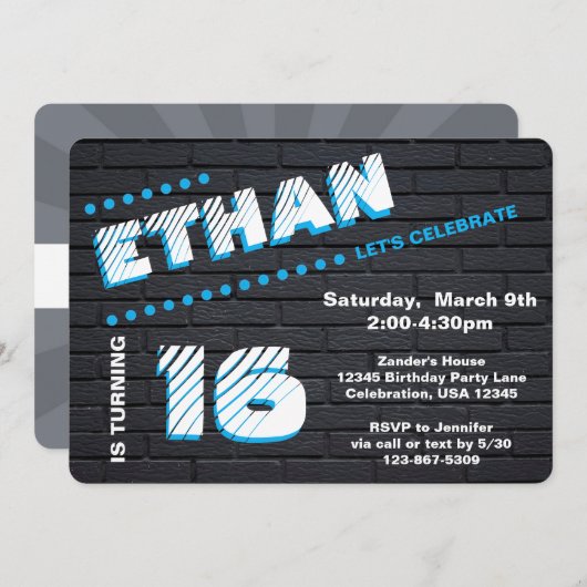 Teen/Tween Graffiti Brick Wall Birthday Boy Party Kaart (Voorkant / Achterkant)