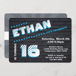Teen/Tween Graffiti Brick Wall Birthday Boy Party Kaart