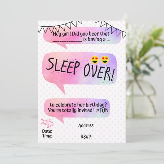 Teen Tween Sleeopver Birthday Party Kaart (Staand voorkant)