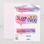 Teen Tween Sleeopver Birthday Party Kaart (Voorkant / Achterkant)