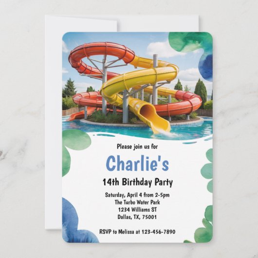 Teen Water Park Summer Birthday Party Kaart (Voorkant)
