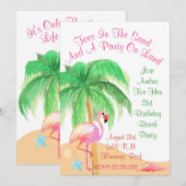 Teen Zanden Flamingo Feest Uitnodiging (Voorkant / Achterkant)