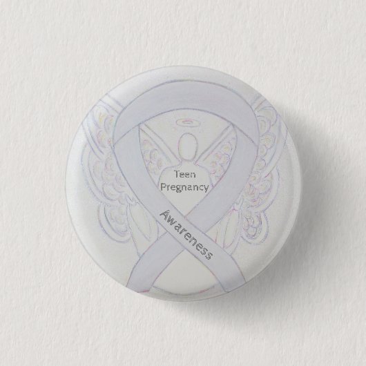 Teen Zwangerschap White Ribbon Angel Pin Ronde Button 3,2 Cm (Voorkant)