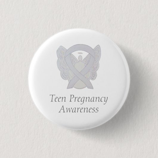 Teen Zwangerschap White Ribbon Angel Pin Ronde Button 3,2 Cm (Voorkant)