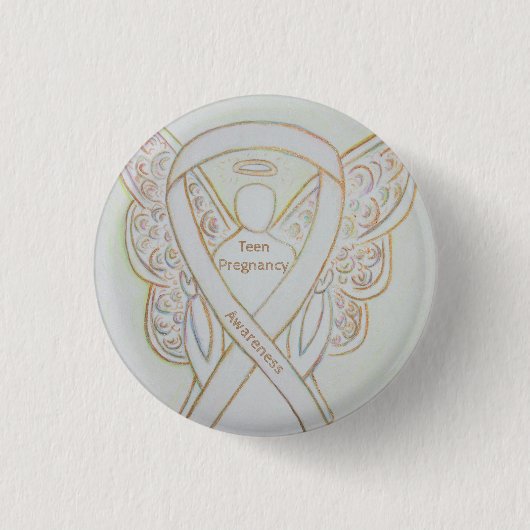 Teen Zwangerschap White Ribbon Angel Pin Ronde Button 3,2 Cm (Voorkant)