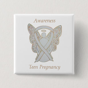 Teen Zwangerschap White Ribbon Angel Pin Vierkante Button 5,1 Cm