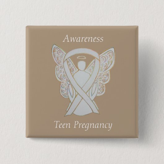 Teen Zwangerschap White Ribbon Angel Pin Vierkante Button 5,1 Cm (Voorkant)