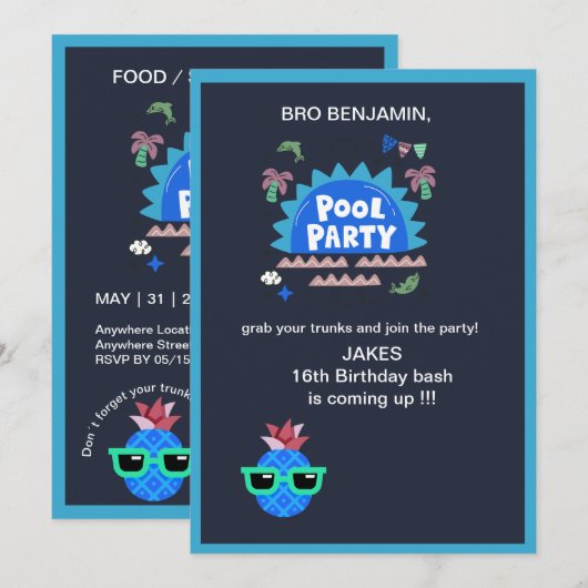 Teenage Bro Grab Trunks Pool Party Verjaardagsspla Kaart (Voorkant / Achterkant)