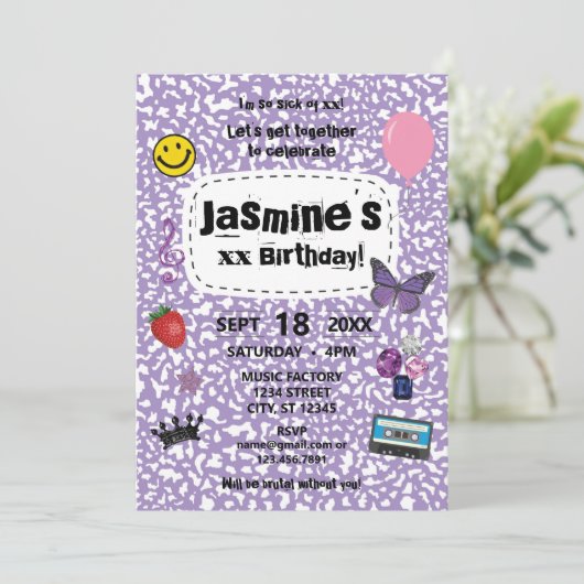 Teenage Dream Birthday Invitation Lavender Kaart (Staand voorkant)