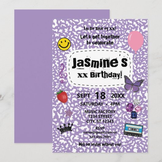 Teenage Dream Birthday Invitation Lavender Kaart (Voorkant / Achterkant)