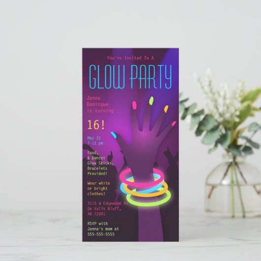 Teenage Glow in the Dark Party Digitale Uitnodigin Save The Date (Staand voorkant)