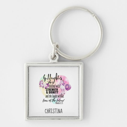 Teenage Goddochter Gift Pink Unicorn Proverb Cute Sleutelhanger (Voorkant)