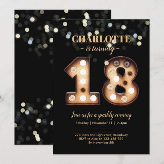 Teenage Sparkly 18e verjaardag uitnodiging (Voorkant / Achterkant)