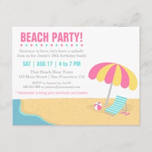 Teenage Summer Beach Birthday Party Kaart