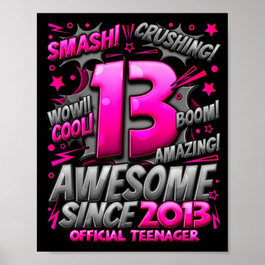 Teenager 13 Year Old Boys 13th Birthday Boy Poster (Voorkant)
