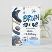 Teenager Hockey Skate Bruh You In Party Invitation Kaart (Staand voorkant)