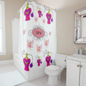 Teenager roze spuit wit douwergordijn douchegordijn (In situ)