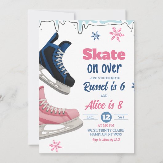 Teenager Skate Sibling Birthday Invitation Kaart (Voorkant)