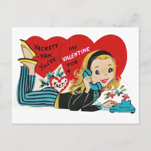 Teenager van 1960 op de Valentijn van de Telefoon Briefkaart (Voorkant)
