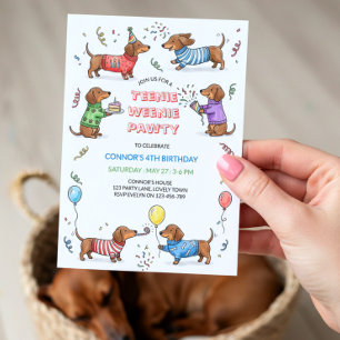 Teenie Weenie Pawty Dachshund Wiener Dog Verjaarda Kaart