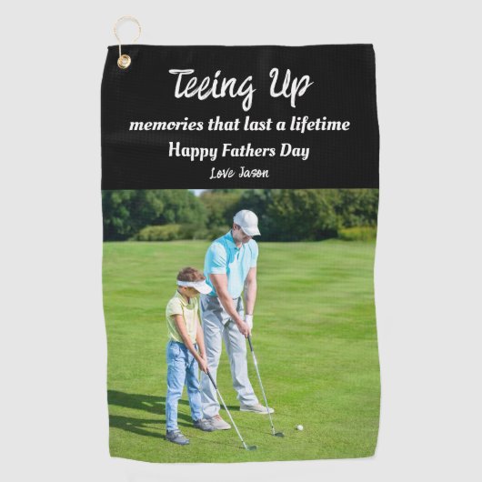 Teening Up Memories Vaders Day Foto Gift Zwart Golfhanddoek (Voorkant)