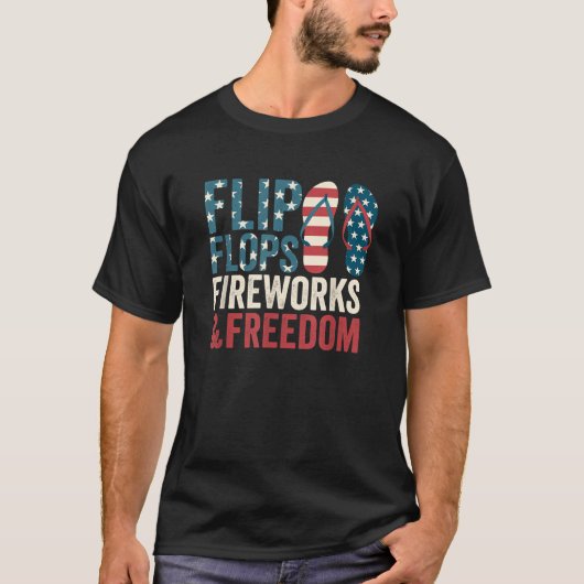 Teenslipper vuurwerk vrijheid vierde juli t-shirt (Voorkant)