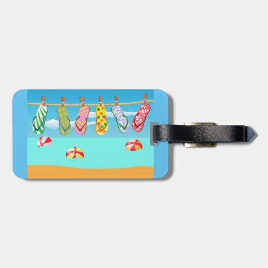 Teenslippers aan het strand bagagelabel (Achterkant horizontaal)