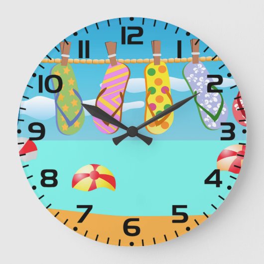 Teenslippers aan het strand grote klok (Voorkant)