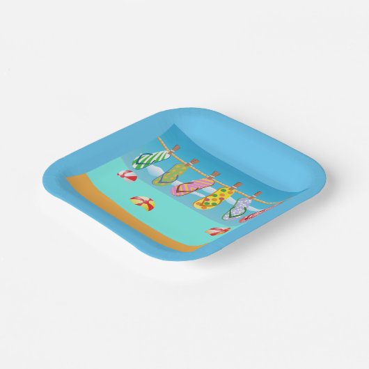 Teenslippers aan het strand papieren bordje (Gebogen)