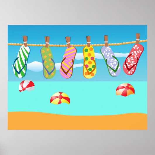 Teenslippers aan het strand poster (Voorkant)