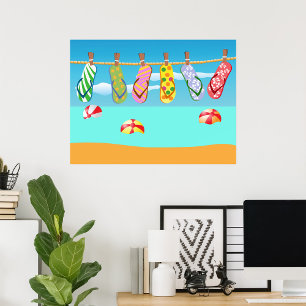 Teenslippers aan het strand poster