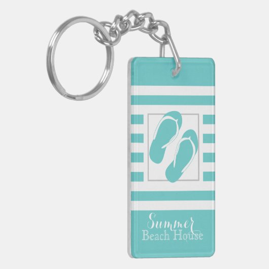 Teenslippers Aqua Stripe Beach House Sleutelhanger (Voorkant Links)