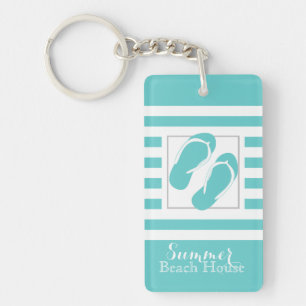 Teenslippers Aqua Stripe Beach House Sleutelhanger