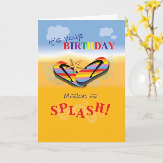 Teenslippers Beach Birthday Kaart (Gele Bloem)