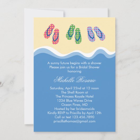 teenslippers Beach Bridal Shower Invitation Kaart (Voorkant)